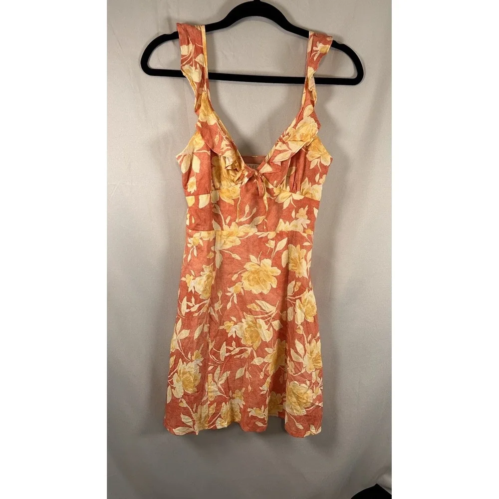 Wayf XS Goldie Floral Sundress Amber Roses print Rayon Linen Vacation Summer